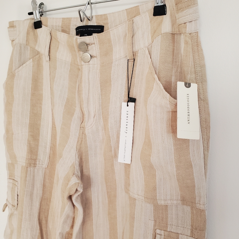 NWT Anthropologie x Sanctuary Striped Linen Terrain Cropped Utility Pants, Sz 28 - Picture 3 of 9